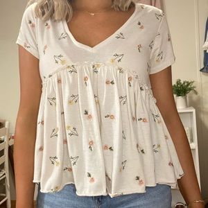 Cream Blouse with Floral Embroidering